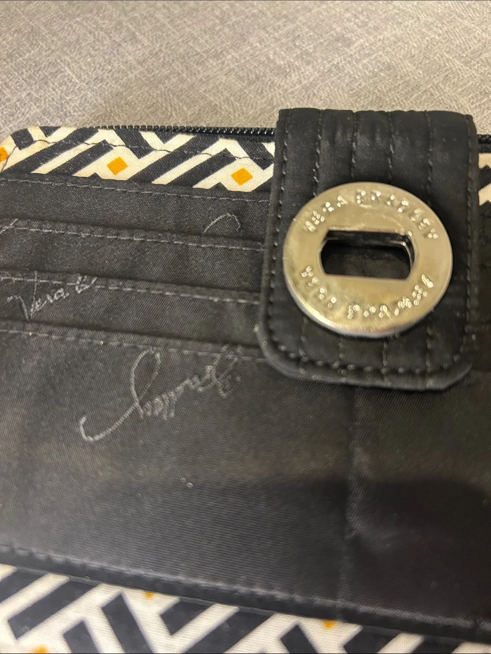 Vera Bradley Black Quilted Zip-Around Wallet with Turn-Lock Closure